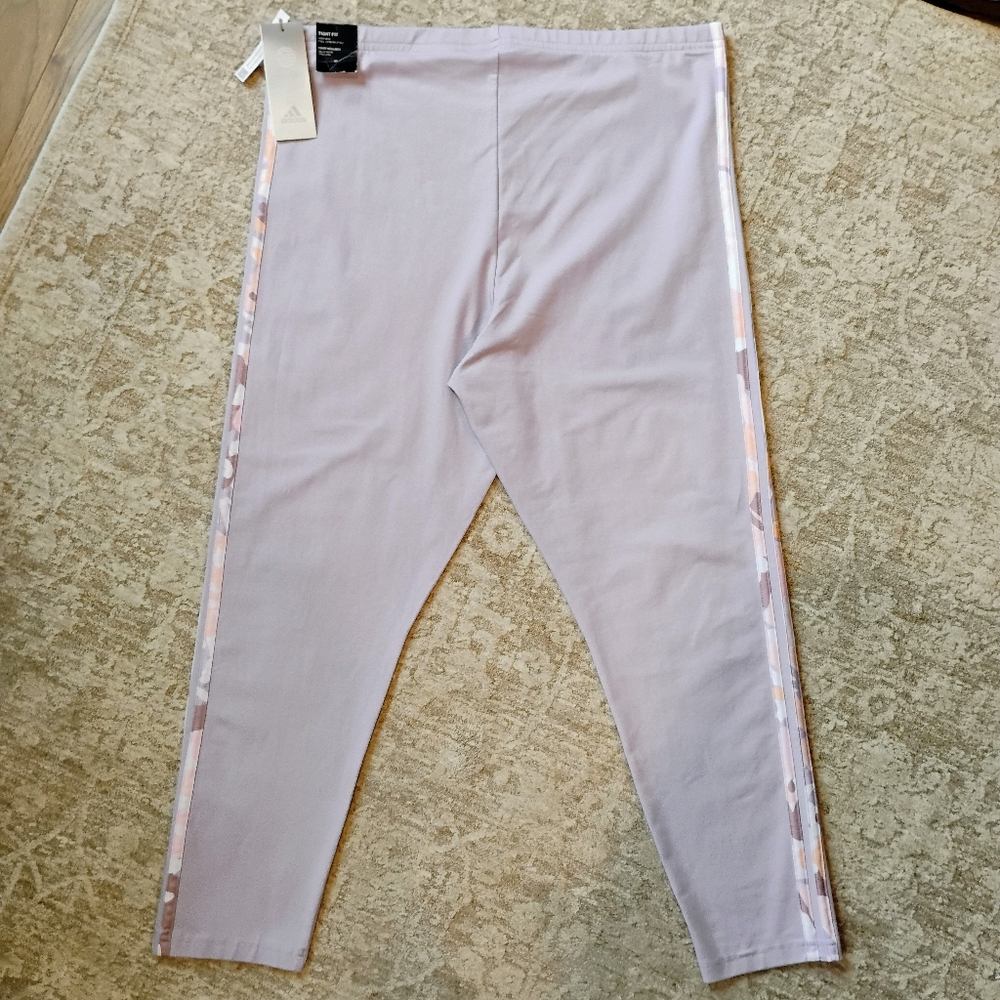 NWT XL Adidas 3 Stripes HW Legging Tight Fit Lavender Active Gym Workout Pants - Picture 2 of 7